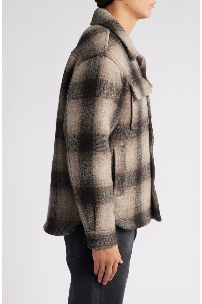 Padded Plaid Wool Blend Shirt Jacket, Alternate, color, BROWN PLAID