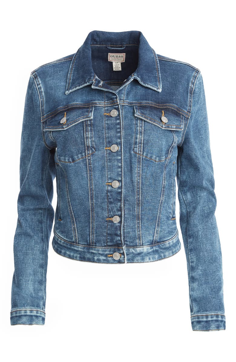 GUESS Sexy Denim Trucker Jacket, Alternate, color, Blue