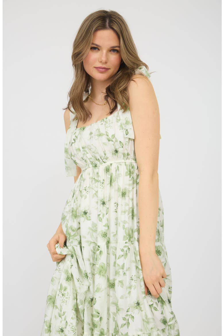 Shoulder Tie Floral Midi Dress, Alternate, color, OLIVE MULTI