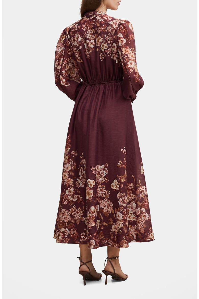 Peyton Belted Long Sleeve Button Front Maxi Dress, Alternate, color, WINE HAMPSHIRE FLORAL