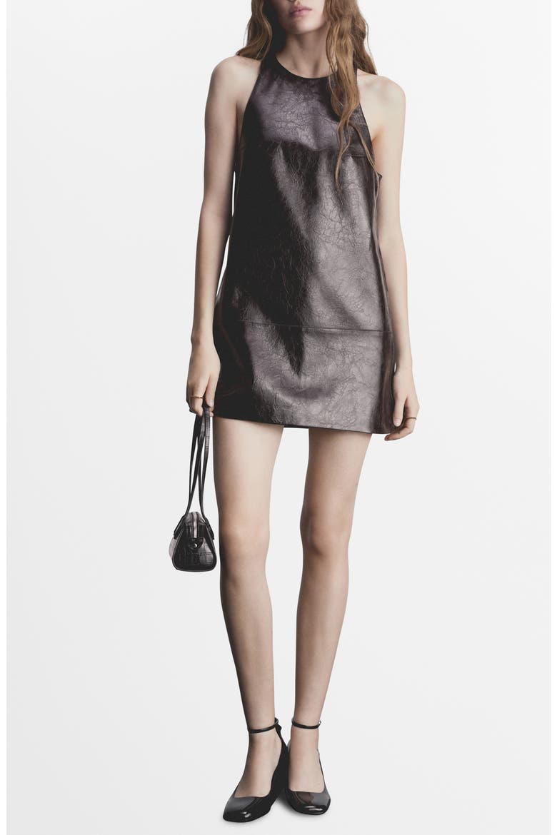Sleeveless Faux Leather Shift Minidress, Main, color, WINE