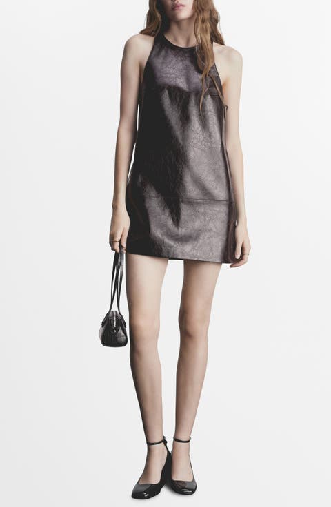 Sleeveless Faux Leather Shift Minidress