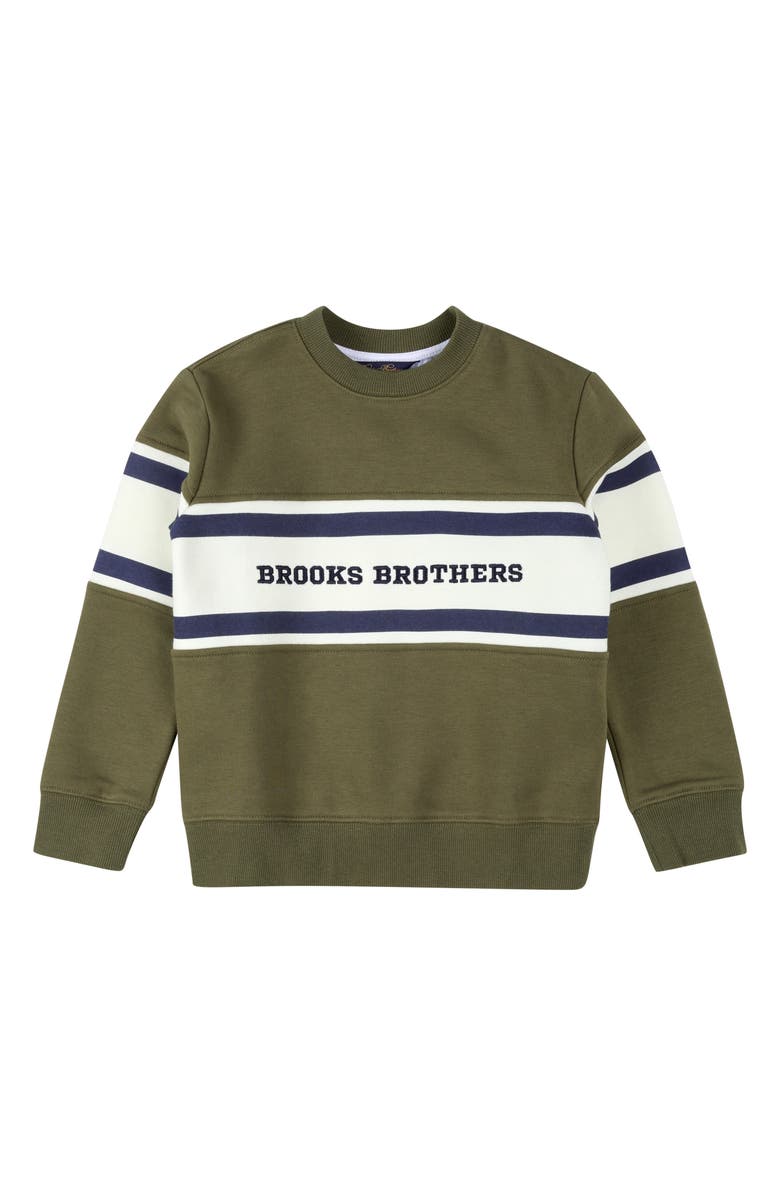 Brooks Brothers Kids' Embroidered Cotton Blend Sweatshirt, Main, color, Olive Green