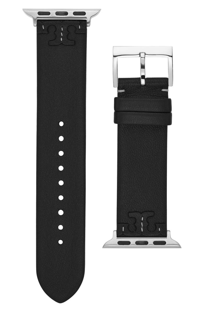 Tory Burch McGraw Leather Apple Watch<sup>®</sup> Watchband, Main, color,