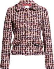 ST. JOHN Fringe Houndstooth Tweed Jacket