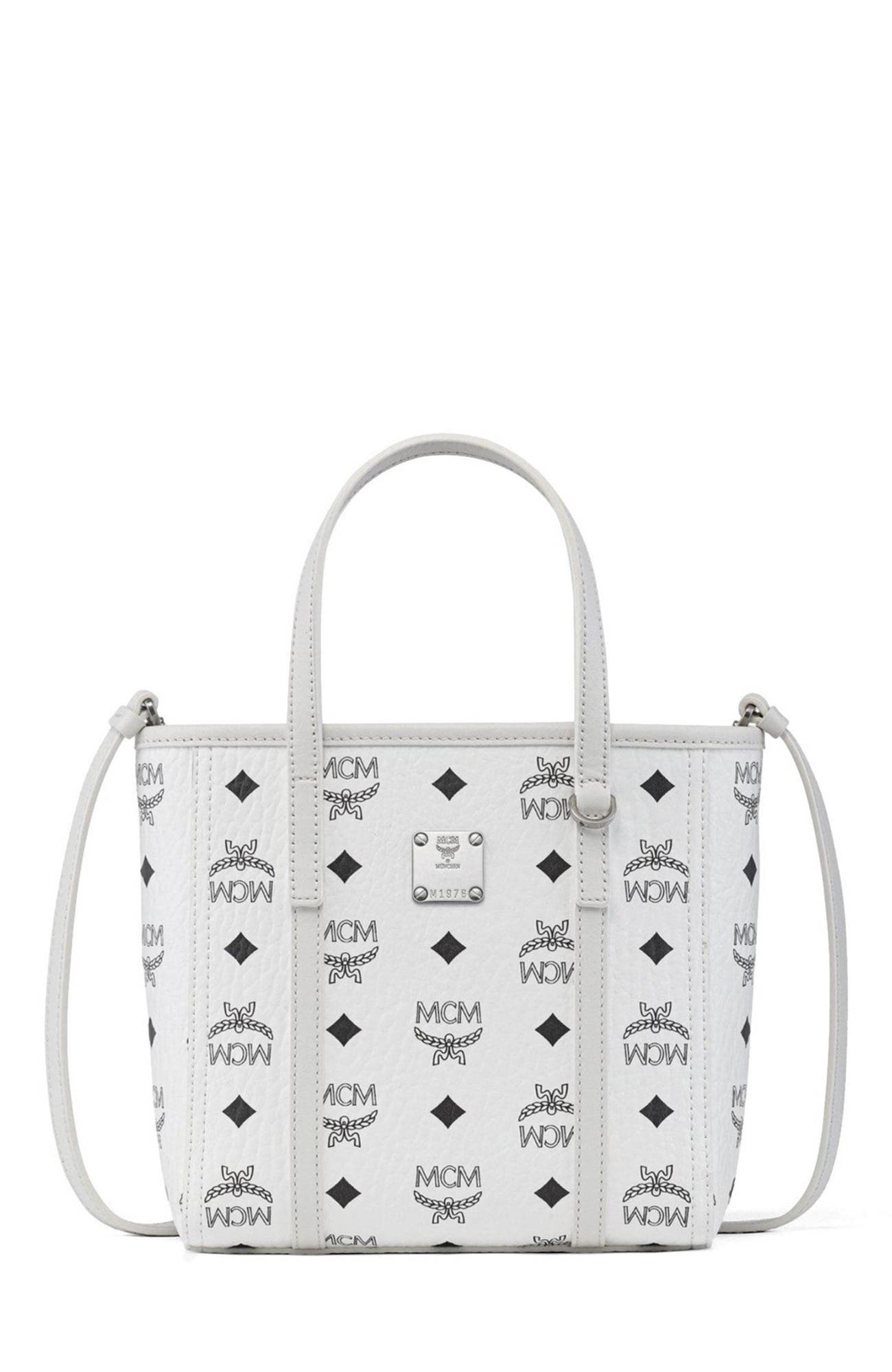 MCM Toni Top-Zip Shopper in Visetos, Main, color, White
