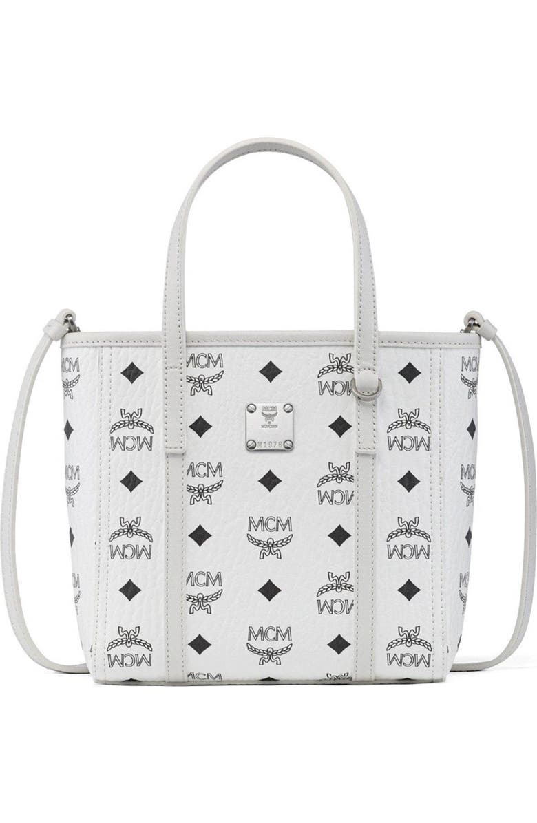 MCM Toni Top-Zip Shopper in Visetos, Main, color, White