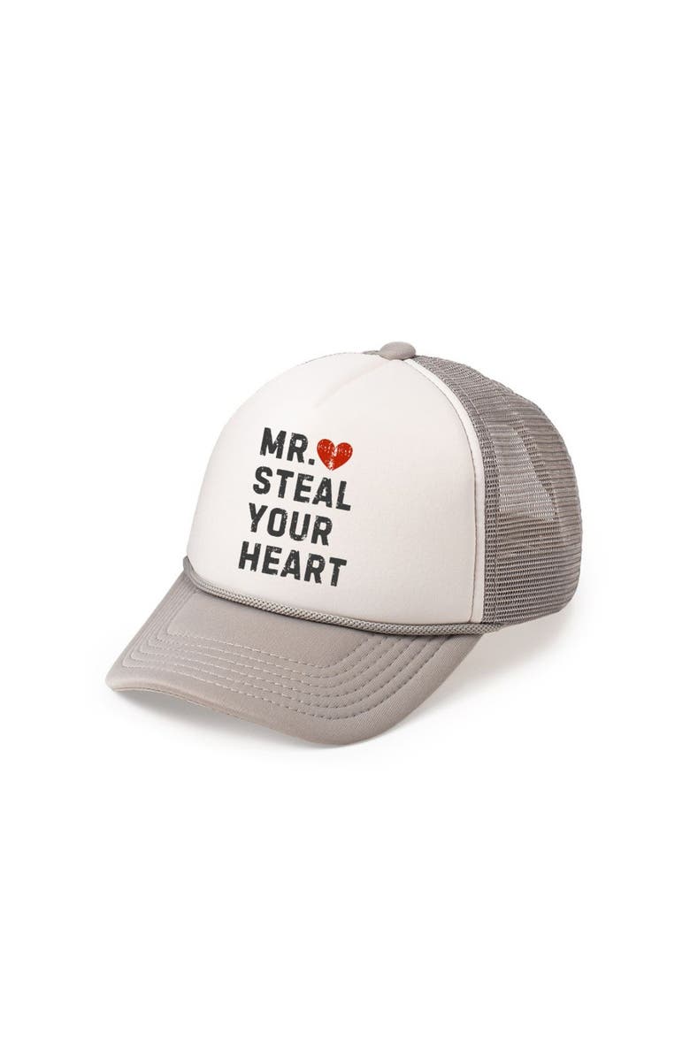Sweet Wink Mr. Steal Your Heart Valentine
s Day Trucker Hat, Main, color, Gray/White