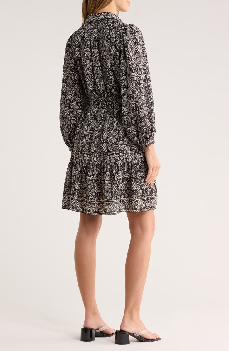 MAX STUDIO Long Sleeve Button Front Crepe Dress, Alternate, color, Black/ Ivory Cara Folk Flower