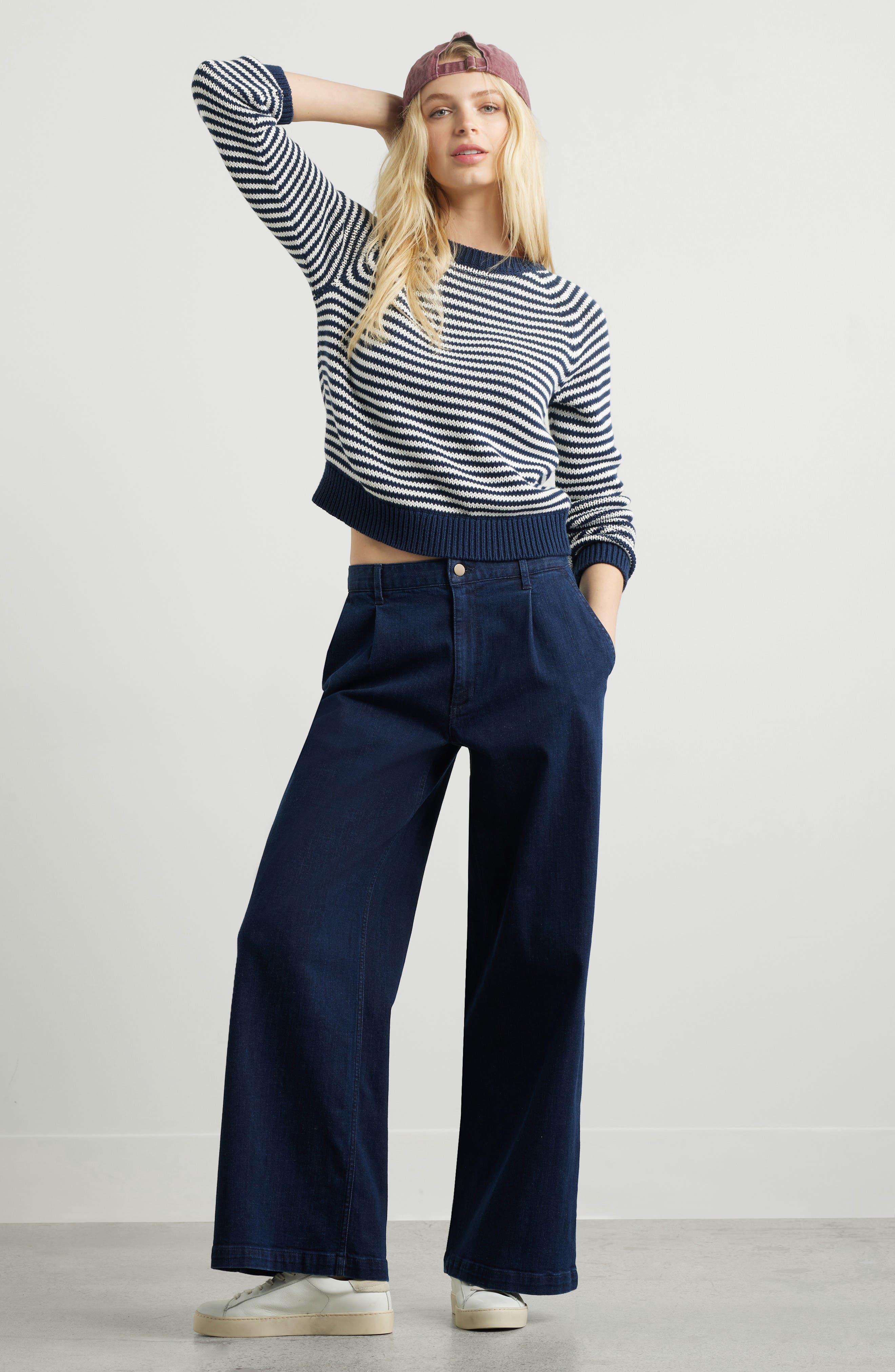 Caslon® High Waist Pleated Wide Leg Jeans