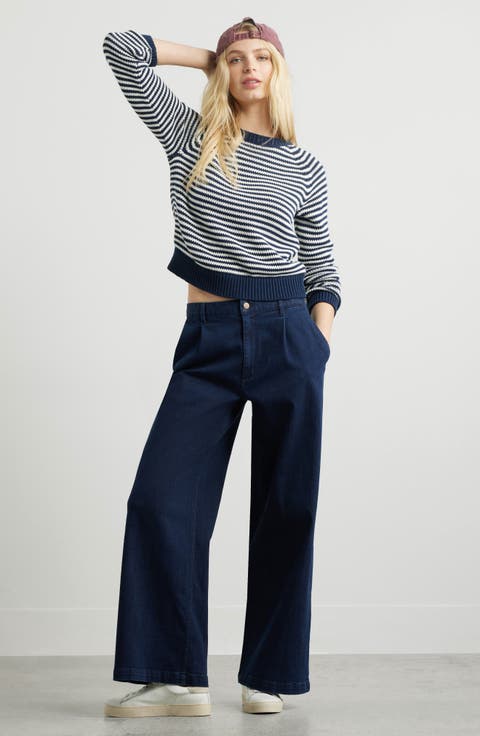High Waist Pleated Wide Leg Jeans