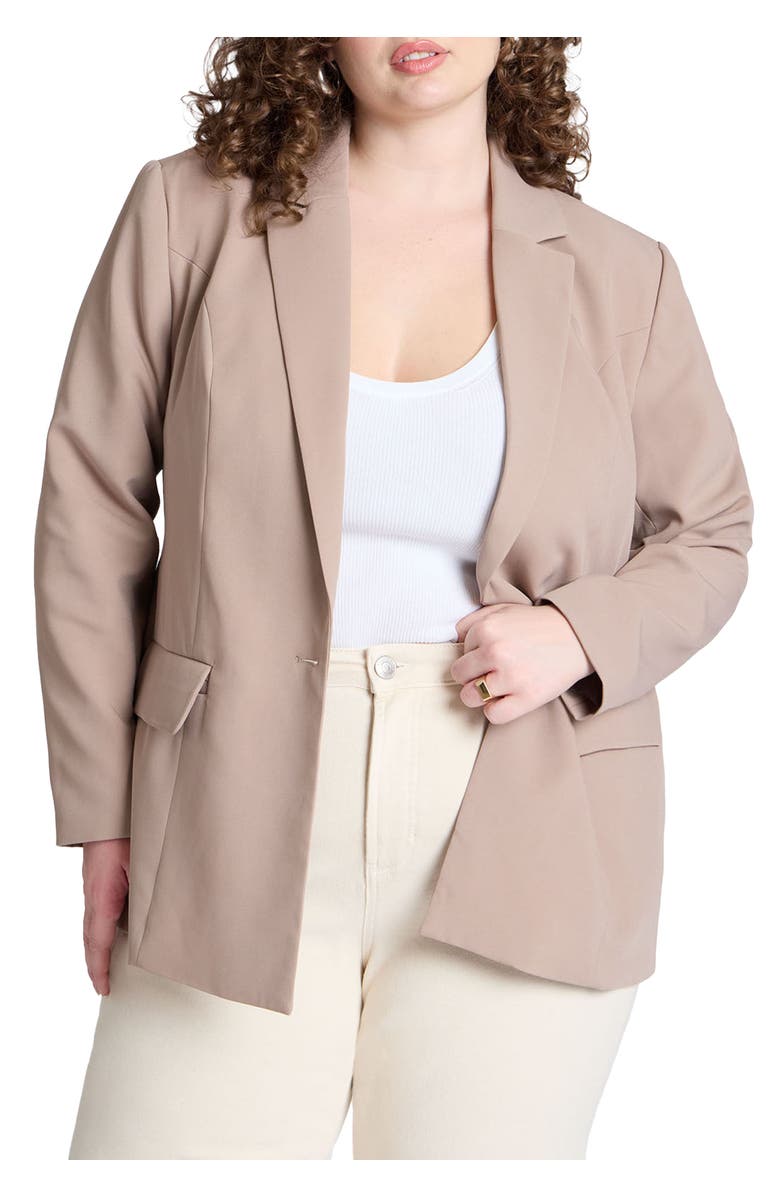 ELOQUII The Fluid Crepe Longline Blazer, Main, color, Mocha Meringue