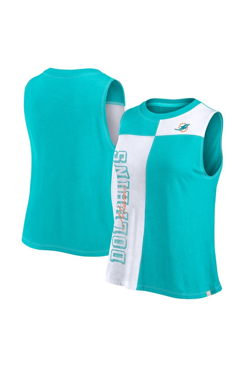 Women's Fanatics Branded Aqua/White Miami Dolphins Script Color Block Tank Top, Main, color, Aqua