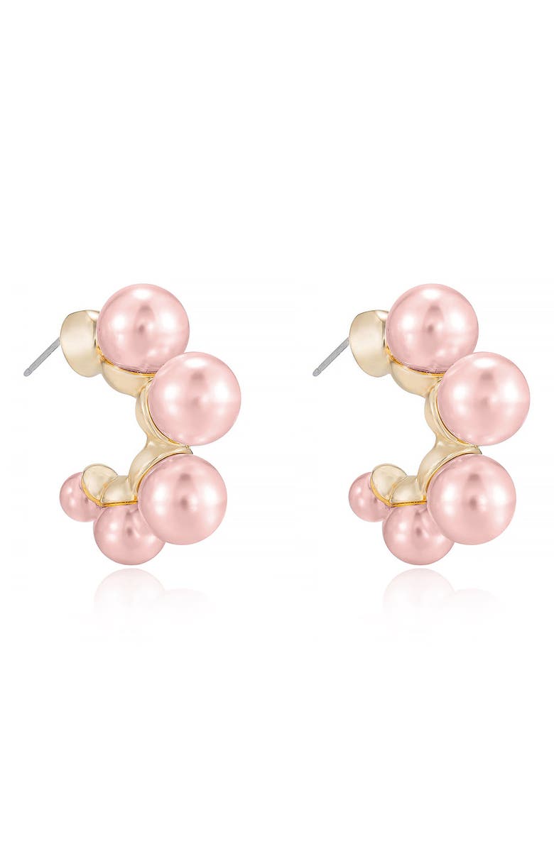 Ettika Five-Point Imitation Pearl Huggie Hoop Earrings, Alternate, color, 