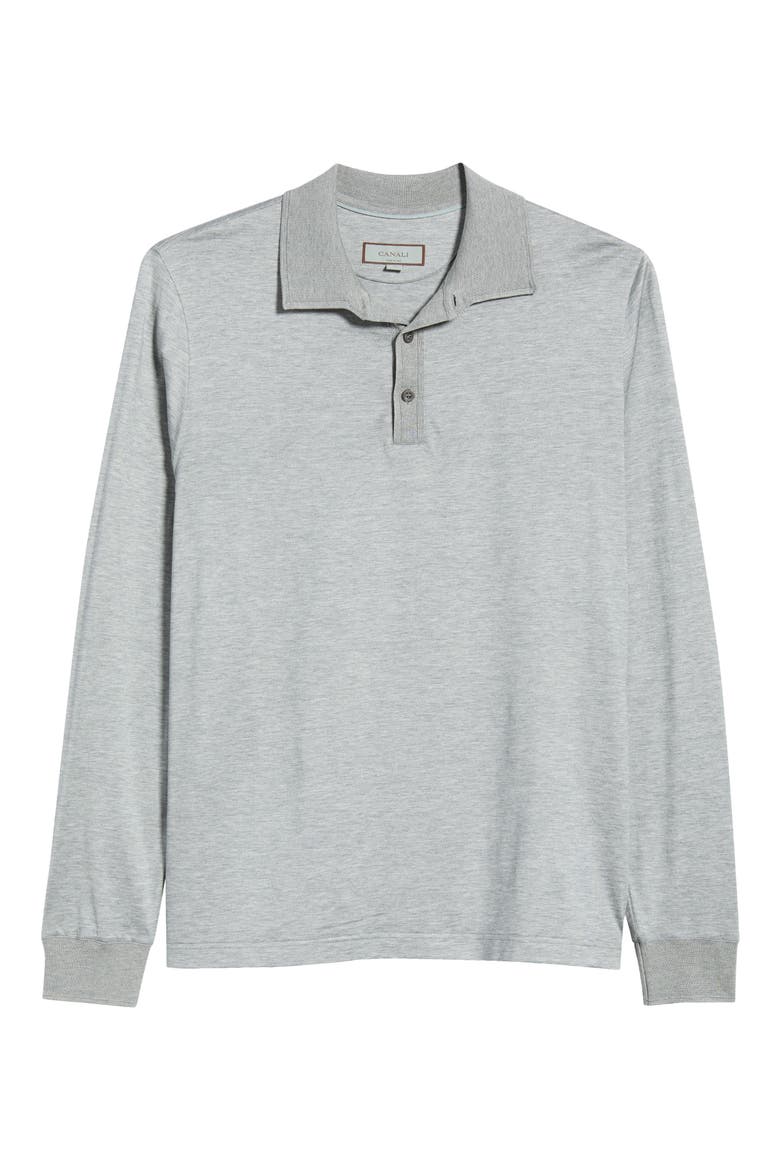 Silk & Cotton Long Sleeve Polo, Alternate, color, LIGHT GREY
