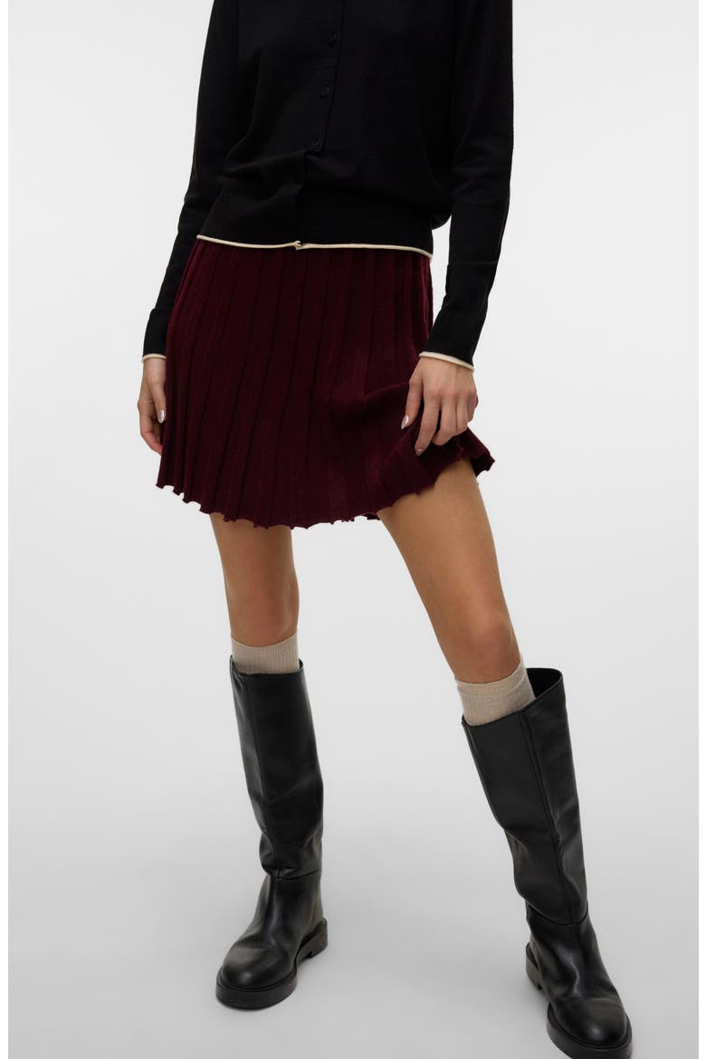 Marina Pleated Knit Skater Miniskirt, Alternate, color, WINE TASTING DETAIL