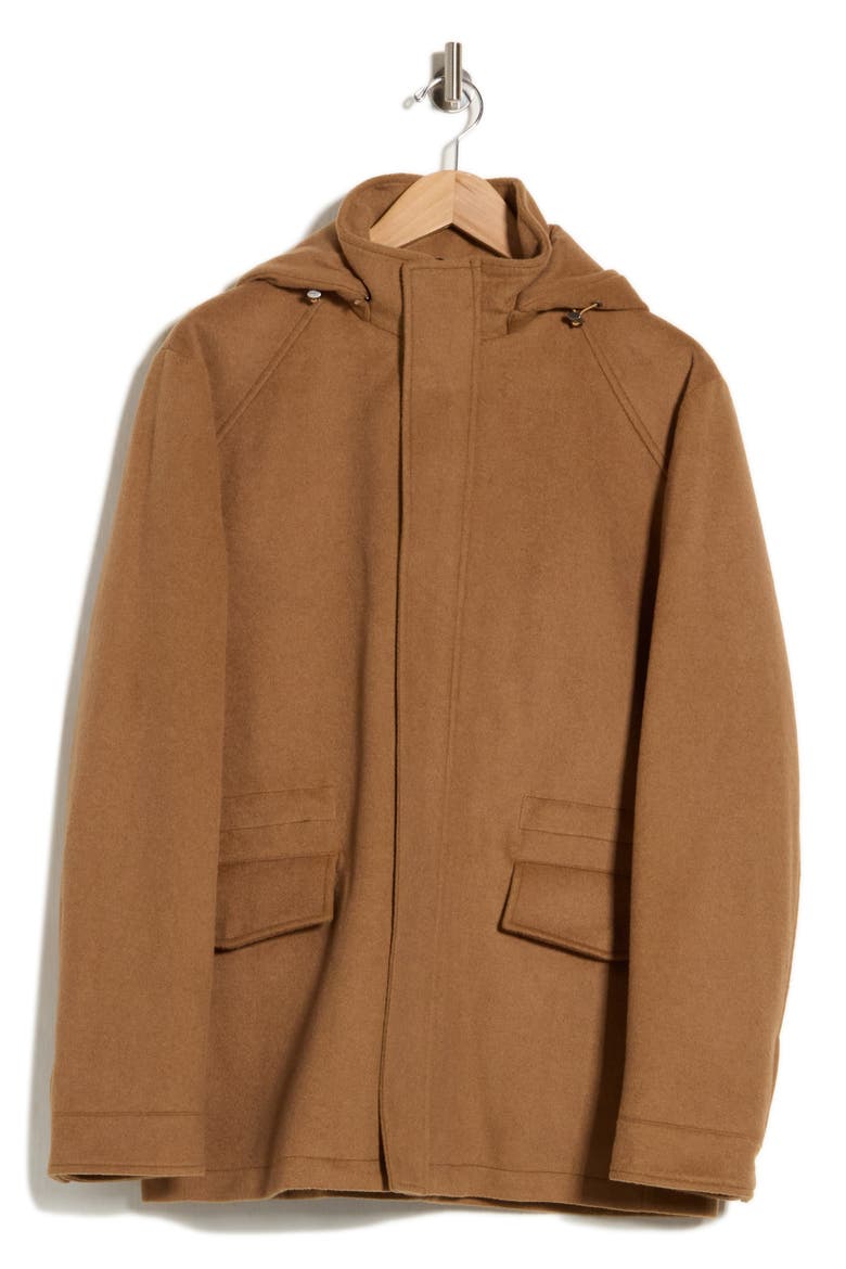 Hooded Wool Blend Stadium Coat, Alternate, color, CAMEL