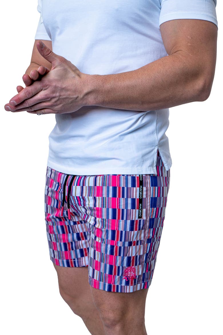 Swim Lion Bars Multi Swim Trunks, Alternate, color, PURPLE MULTI