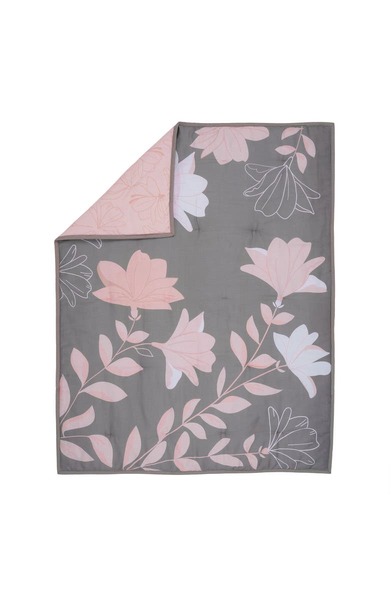 Lambs & Ivy Petals Sateen Cotton Floral 3-Piece Baby Crib Bedding Set, Alternate, color, Gray