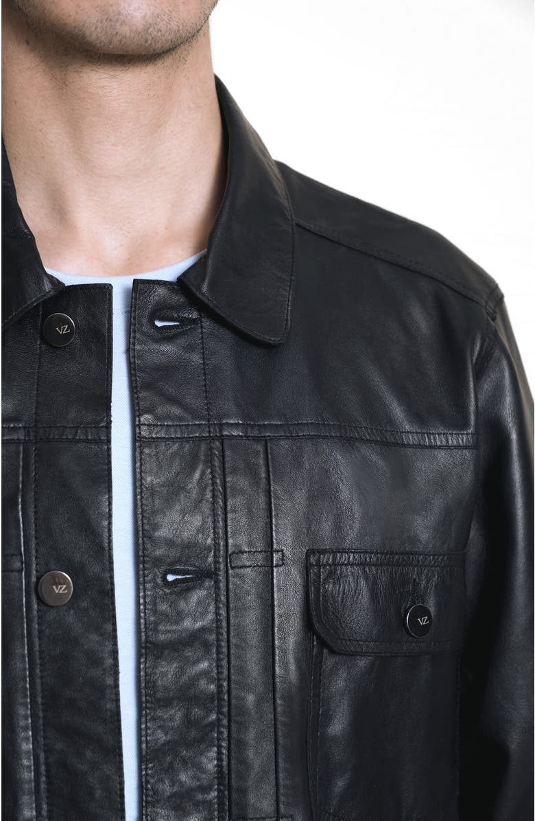 Velez Classic Fit Leather Trucker Jacket, Alternate, color, Black