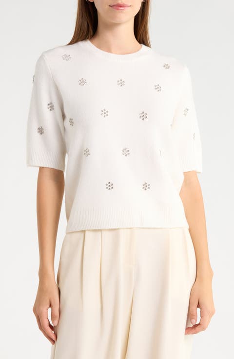 Rhinestone Short Sleeve Sweater