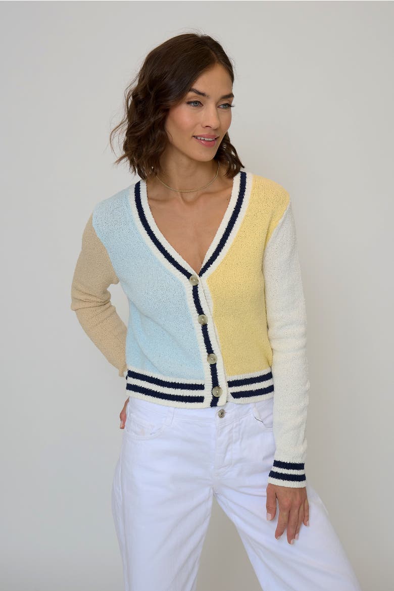 Daphne Varsity Stripe Cardigan, Main, color, CITRON
