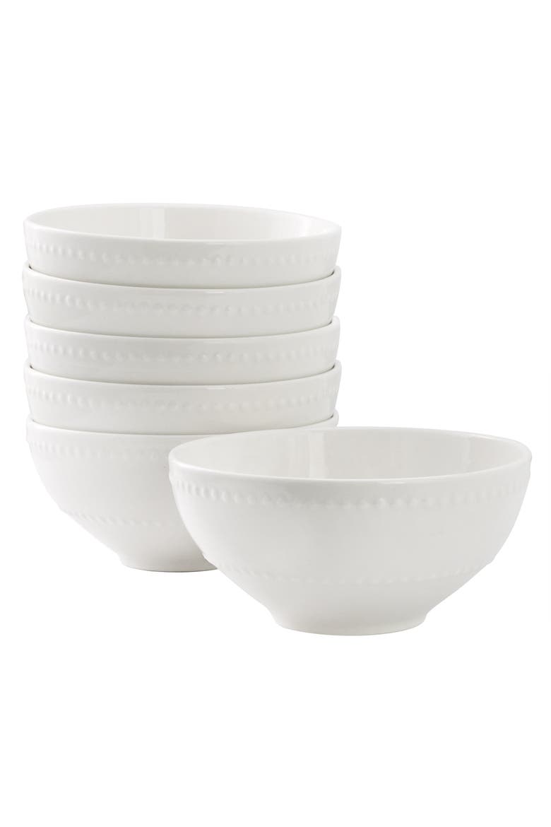 6 Piece Stoneware Cereal Bowl Set in White, Main, color, White