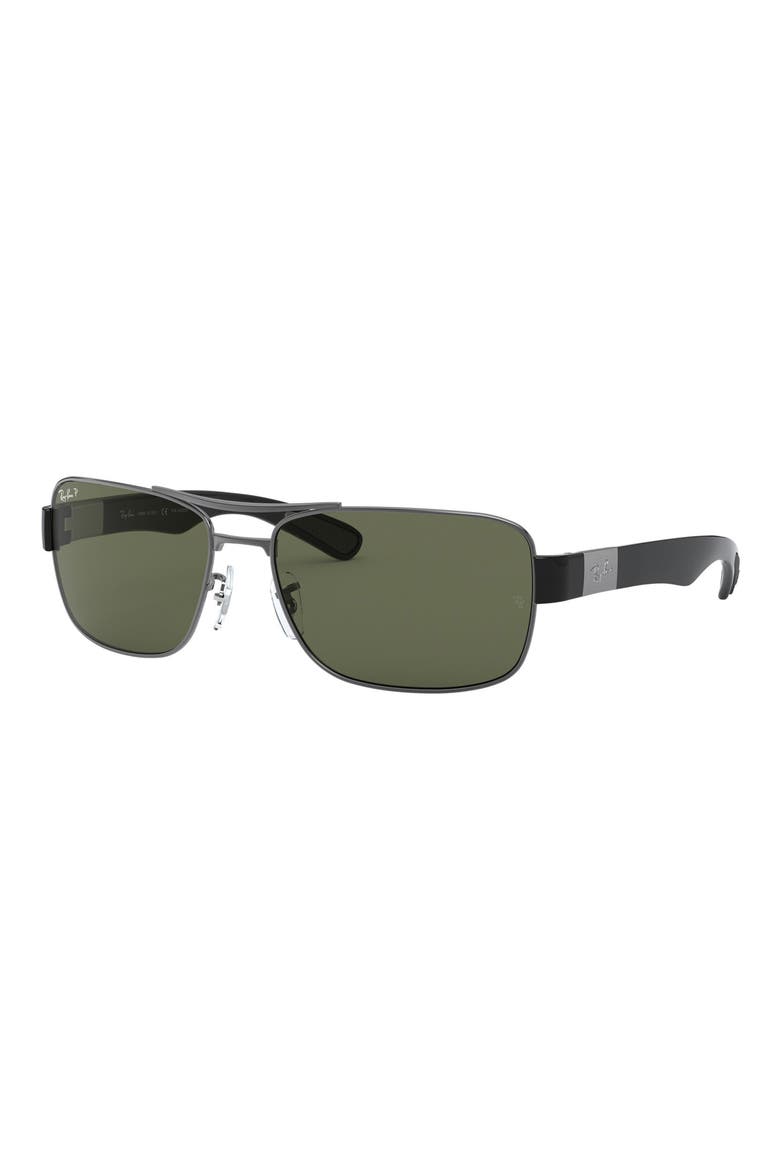 64mm Polarized Oversize Square Sunglasses, Alternate, color, GUNMETAL/ GREEN