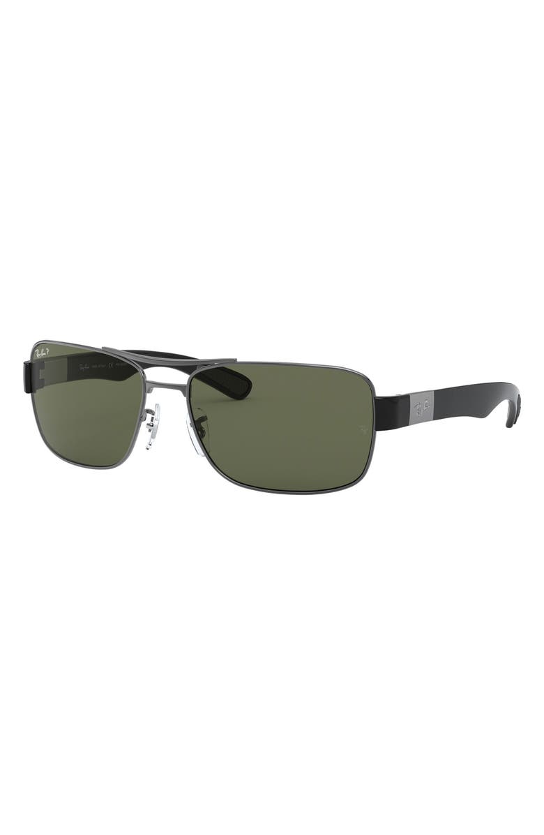 Ray-Ban 64mm Polarized Oversize Square Sunglasses, Alternate, color, Gunmetal/ Green