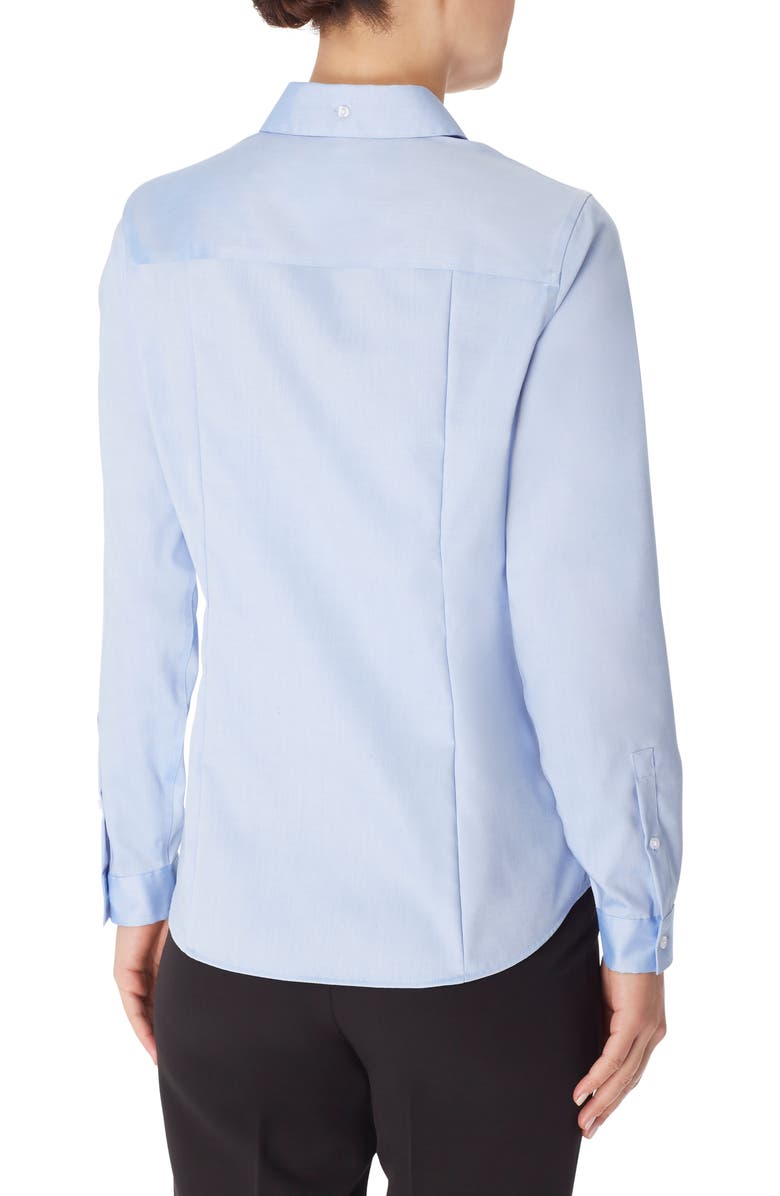 Jones New York Solid Button-Up Cotton Shirt, Alternate, color, Blue