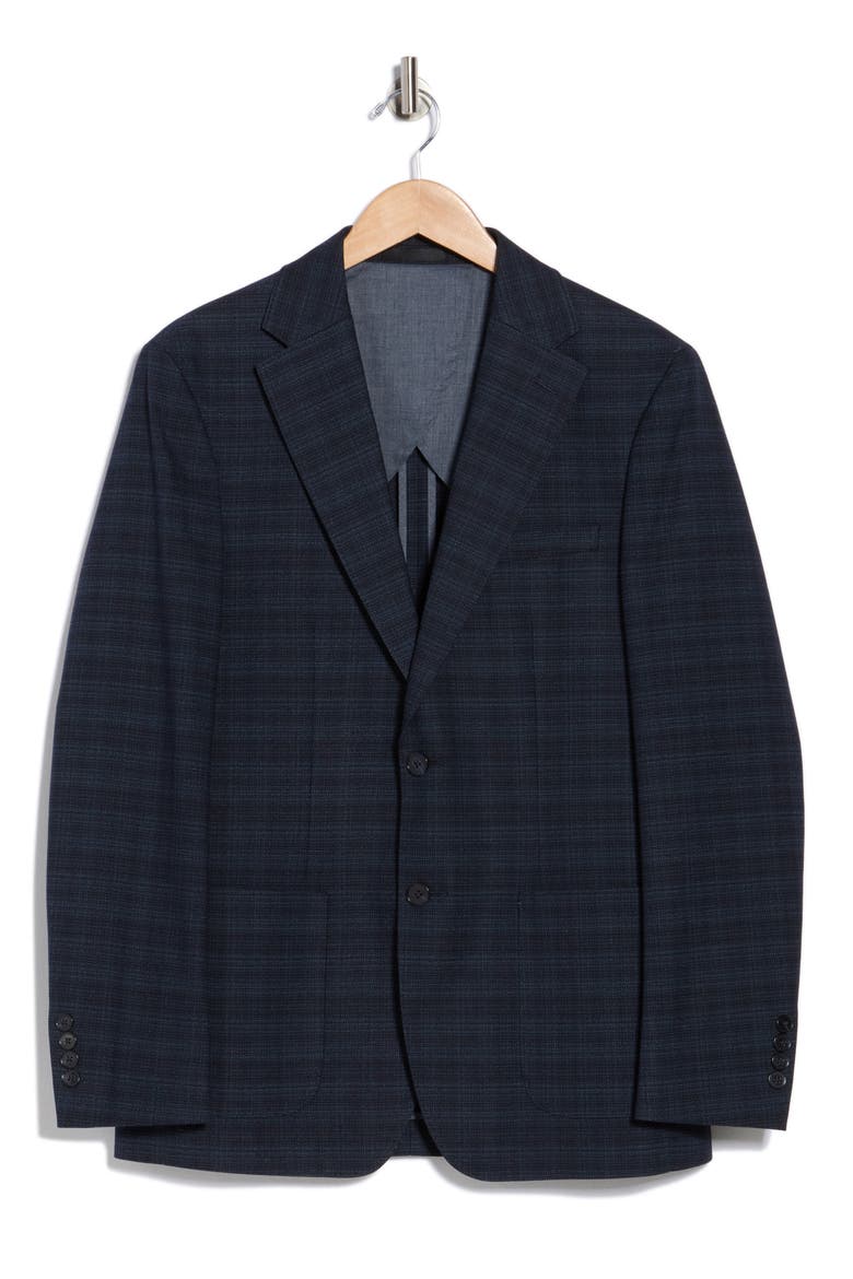 Dark Blue Plaid Notch Lapel Sport Coat, Main, color, DARK BLUE