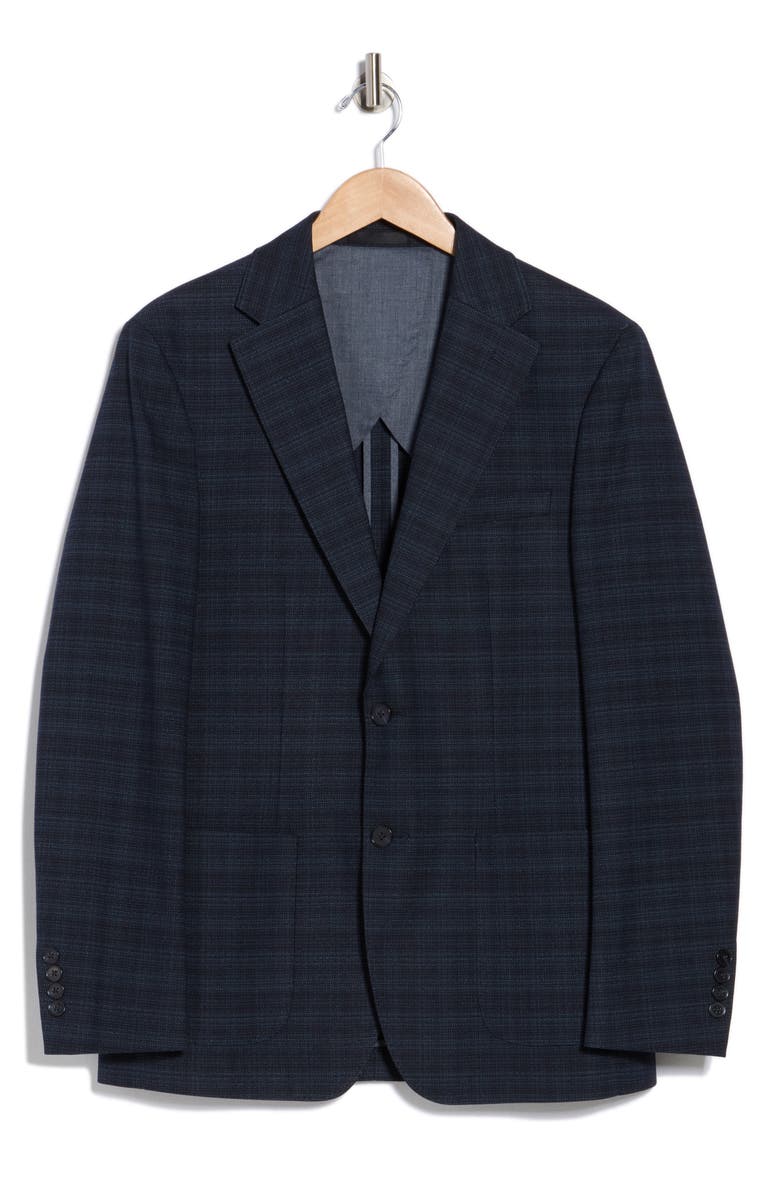 Calvin Klein Dark Blue Plaid Notch Lapel Sport Coat, Main, color, Dark Blue