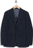 Calvin Klein Dark Blue Plaid Notch Lapel Sport Coat