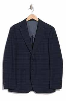 Calvin Klein Dark Blue Plaid Notch Lapel Sport Coat