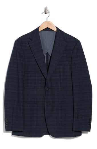 Calvin Klein Dark Blue Plaid Notch Lapel Sport Coat