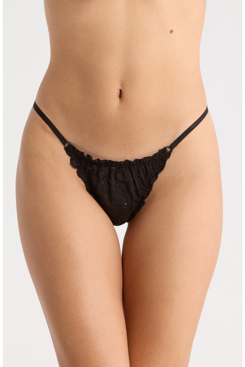 Eyelet Lace Thong, Main, color, BLACK