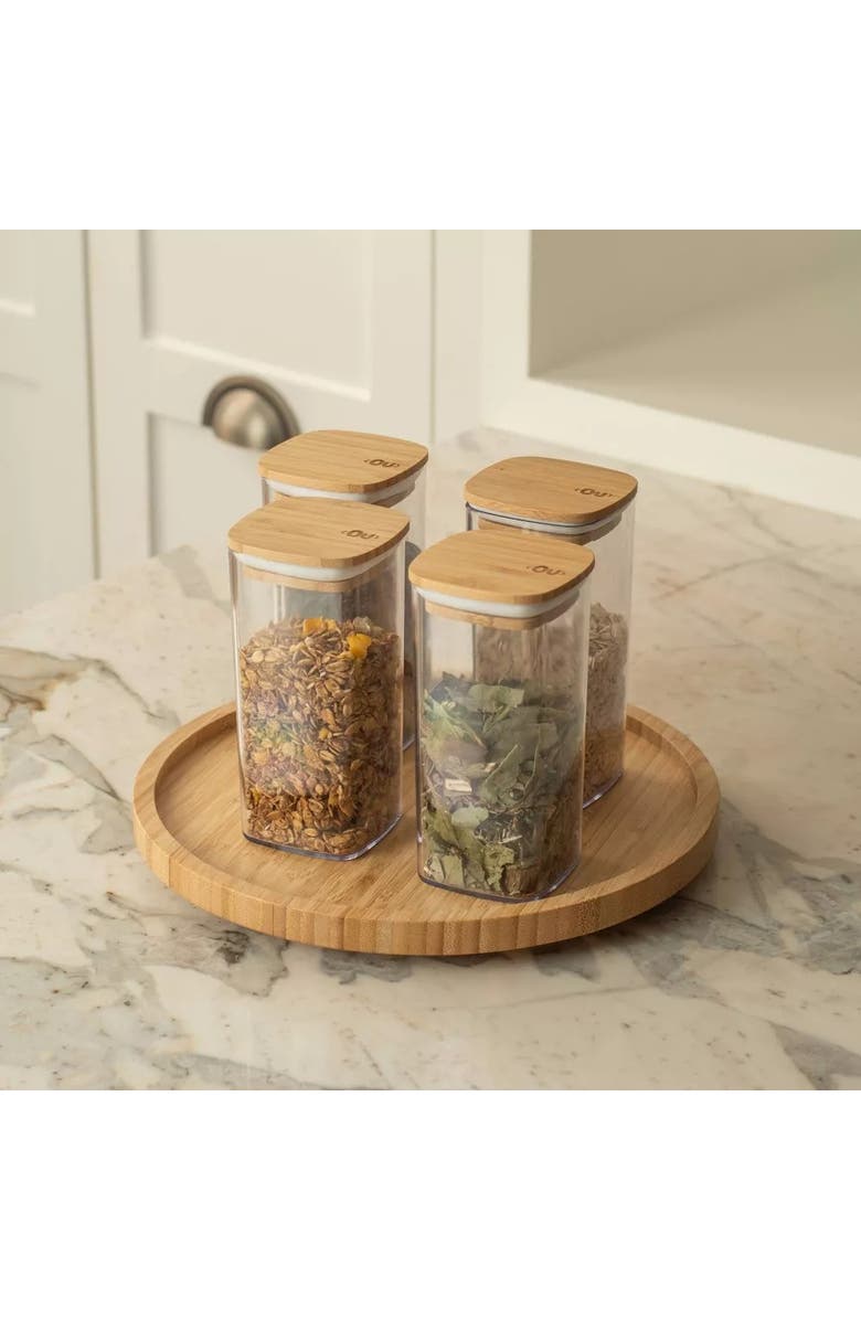 OU Clear Airtight Stackable Food Storage Container Set with Wood Lids, Alternate, color, Clear