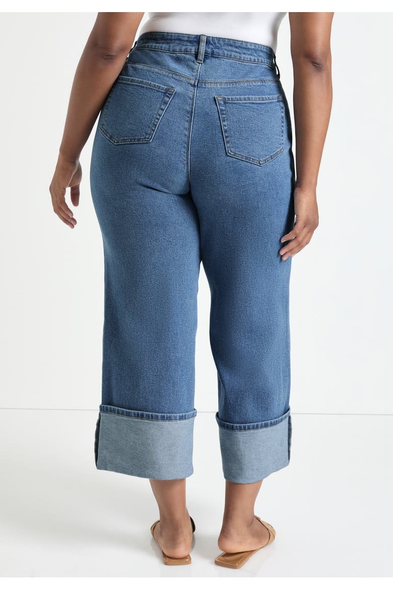 Wide-Leg Cropped Cuffed Jeans, Alternate, color, MEDIUM VINTAGE WASH