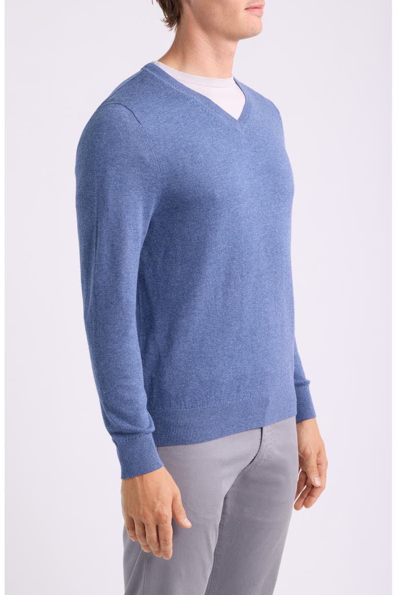 Cotton & Cashmere V-Neck Sweater, Alternate, color, BLUE MOONLIGHT HEATHER