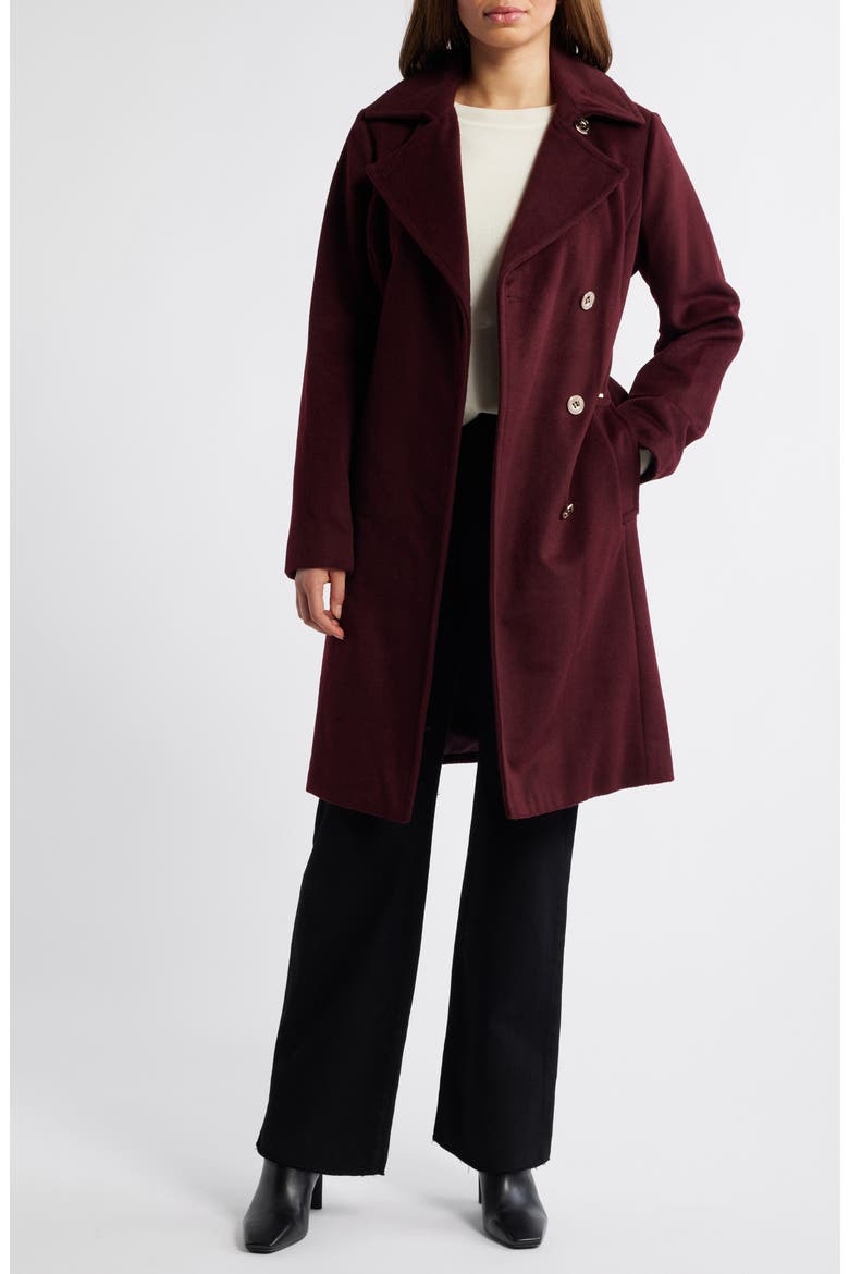 Belted Wool Blend Coat, Alternate, color, MERLOT