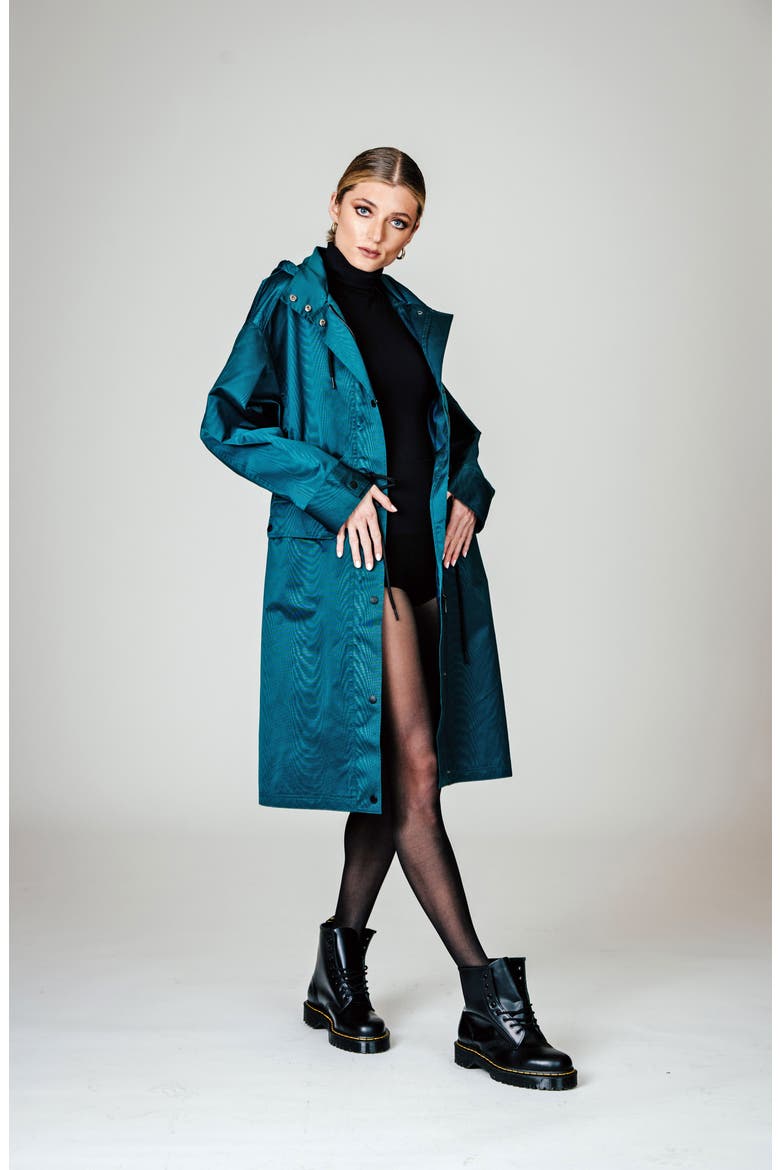 Oversize Hooded Raincoat, Alternate, color, TEAL