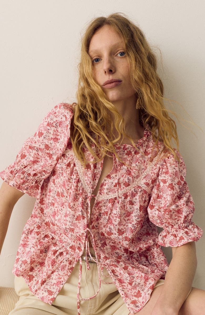PER UNA BY M&S Floral Lace Inset Tie Front Top, Alternate, color, Pink/ Multi