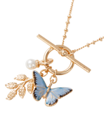 Fable England Enamel Blue Butterfly & Leaf Charm Necklace