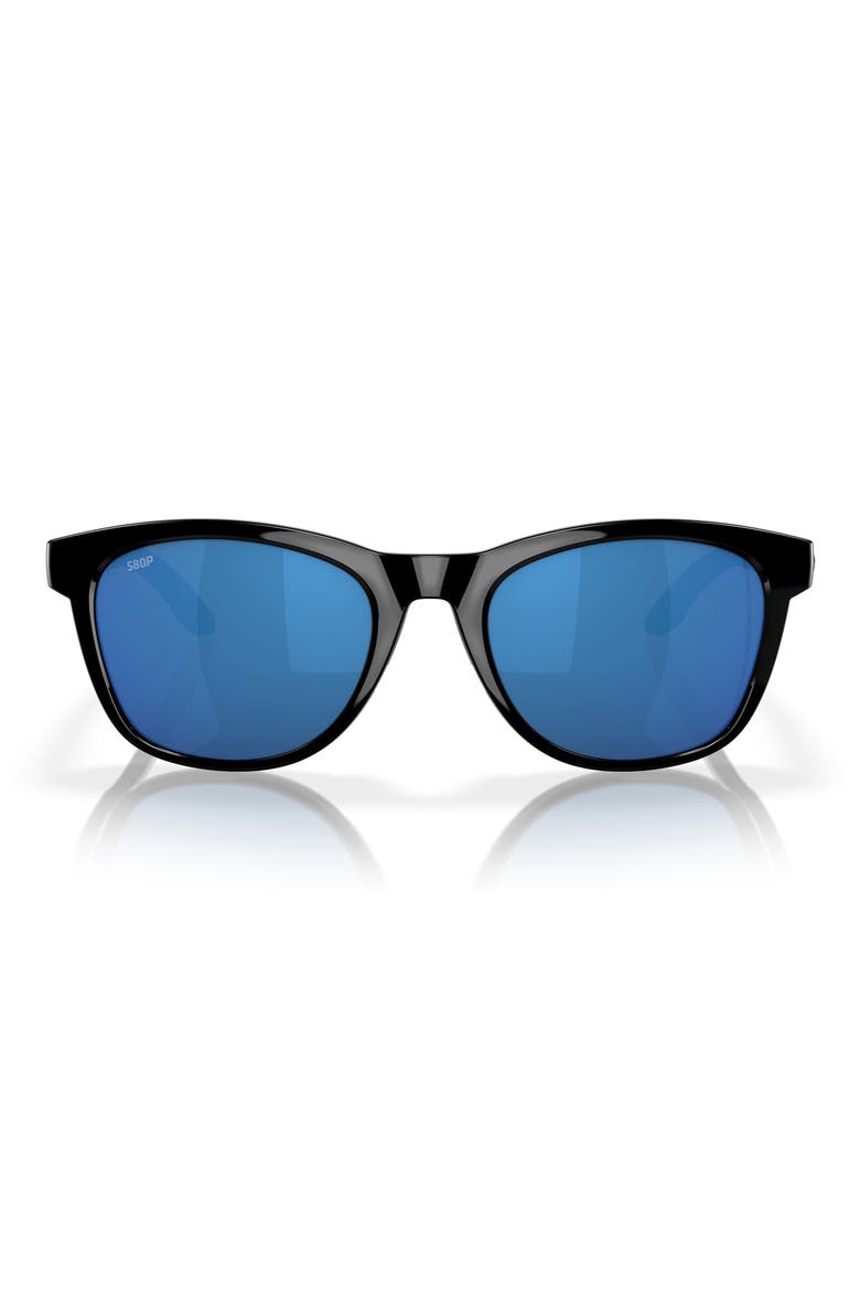 54mm Polarized Mirrored Round Sunglasses, Main, color, BLACK/ BLUE MIRROR 580P