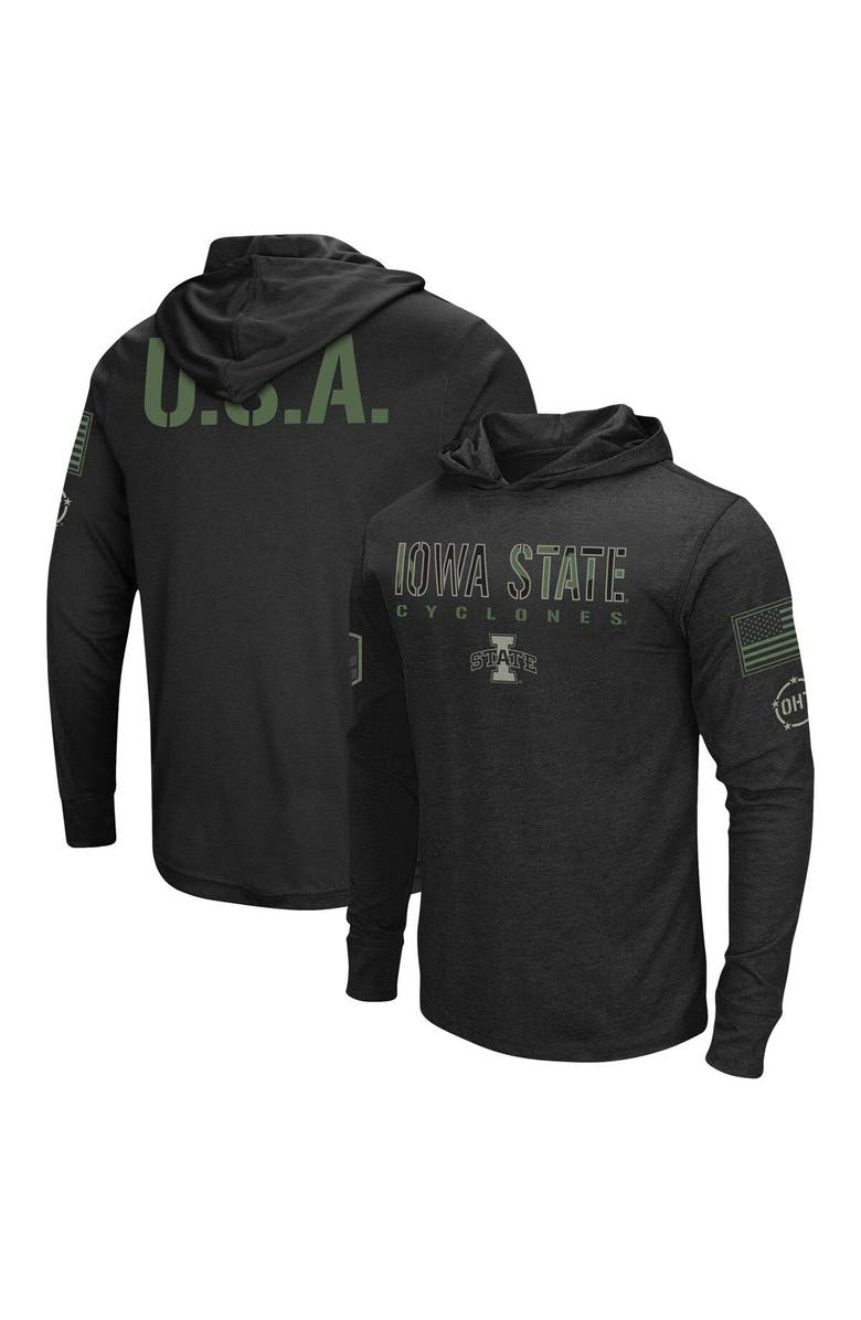COLOSSEUM Men's Colosseum Black Iowa State Cyclones OHT Military Appreciation Team Hoodie Long Sleeve T-Shirt, Main, color, Black