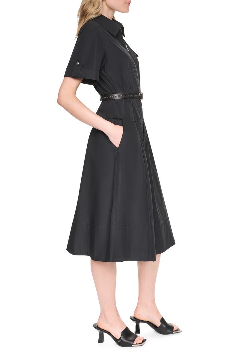 Zip Front Taffeta Shirtdress, Alternate, color, BLACK