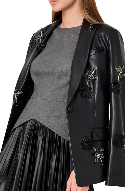 Avery Beaded Faux Leather Jacket