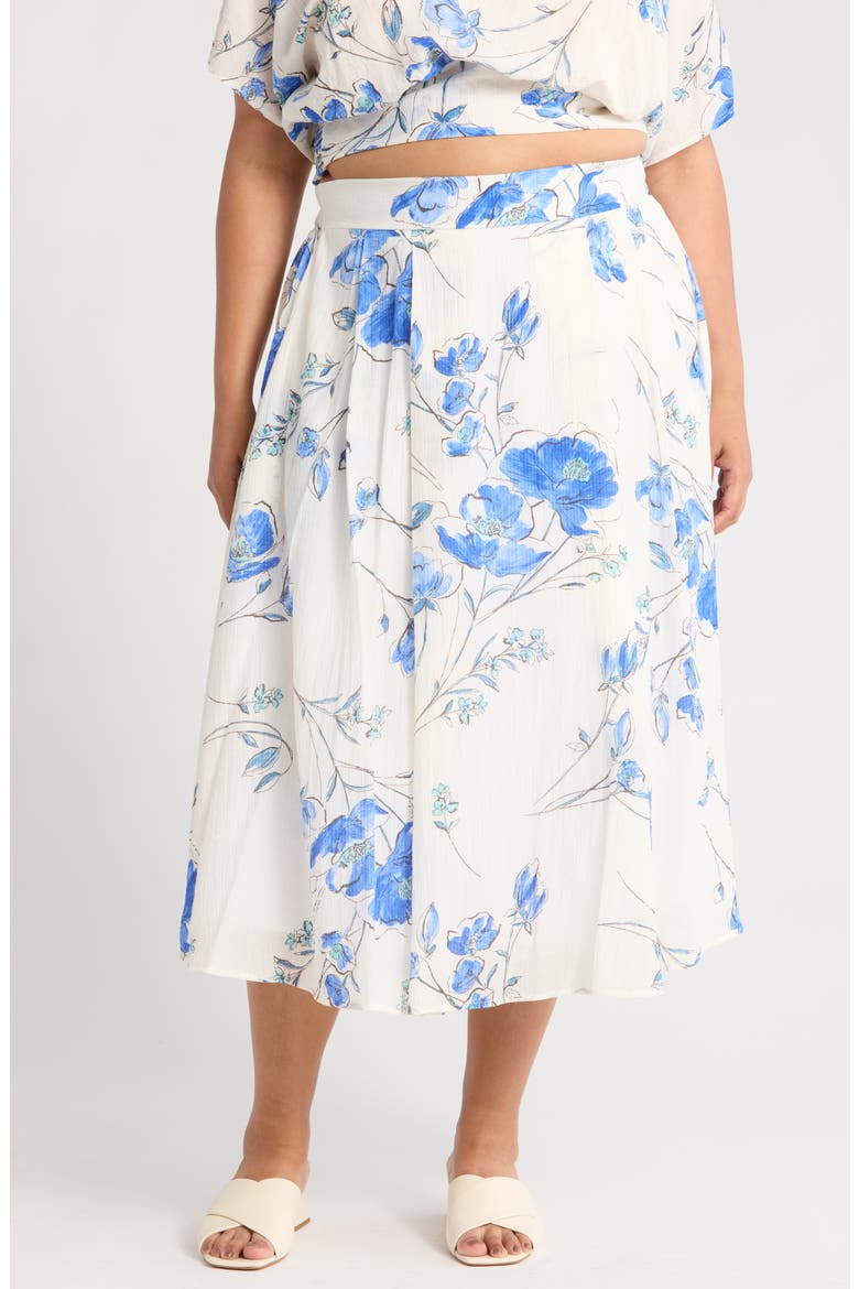 Floral Midi Skirt, Main, color, OFF WHITE/ BLUE