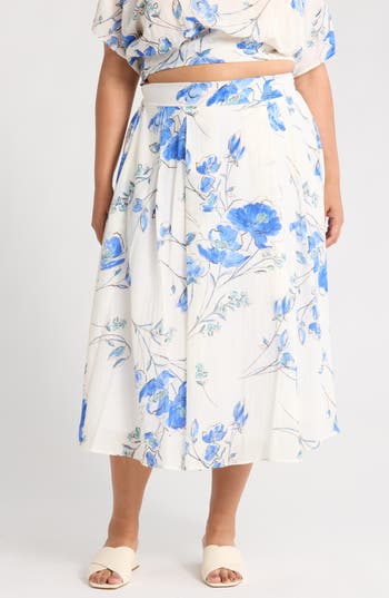Renee C Floral Midi Skirt In White