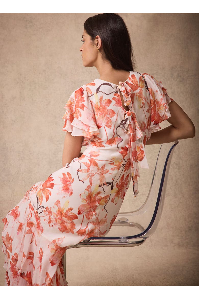Floral Ruffle Tie-Back Midi Dress, Alternate, color, Pink